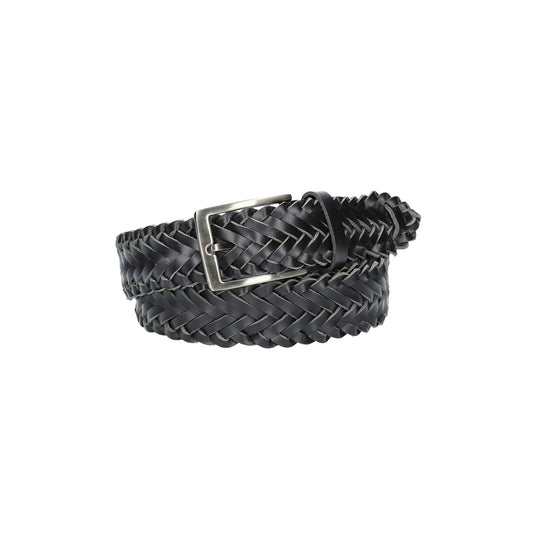 Ledergürtel geflochten in Schwarz 35mm mit Dornschließe - leder-accessoires.com