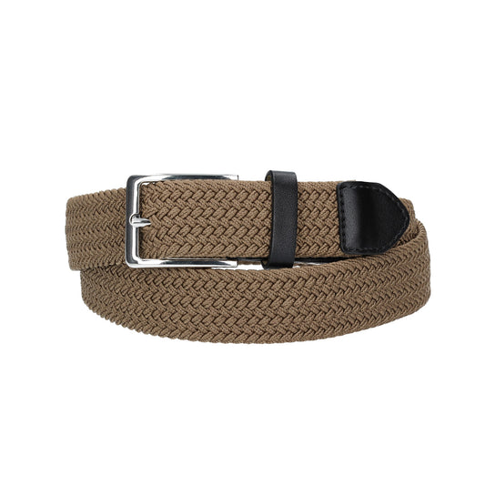 Stretchgürtel|Bandgürtel 35mm in Braun mit Dornschließe und Lederspitze - leder-accessoires.com