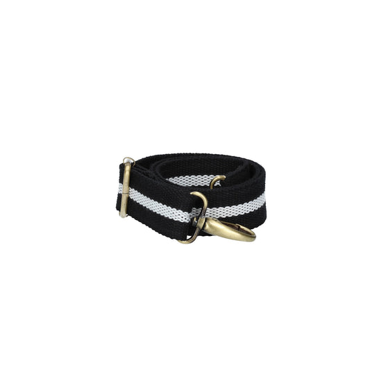 Taschenriemen|Wechselriemen in Schwarz Weiss mit Karabiner Gold - leder-accessoires.com