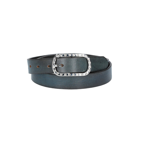 Ledergürtel 30mm in Blau mit Strass-Schließe in Silber - leder-accessoires.com