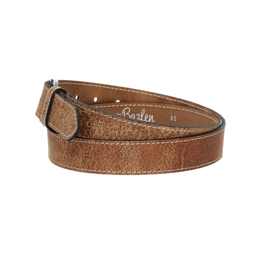 Ledergürtel Cognac hell abgenäht 30mm mit Dornschließe in Silber - leder-accessoires.com
