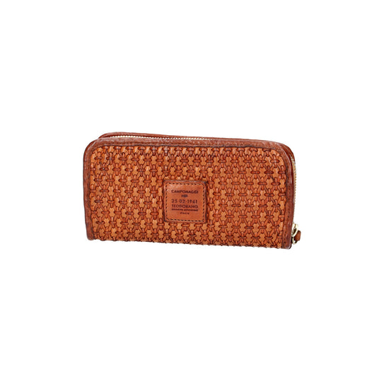 Lederbörse Campomaggi Querformat in Cognac mit Flecht - leder-accessoires.com