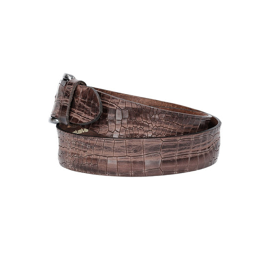 Ledergürtel 40mm in Braun mit Kroko-Optik und dunkler Schließe - leder-accessoires.com