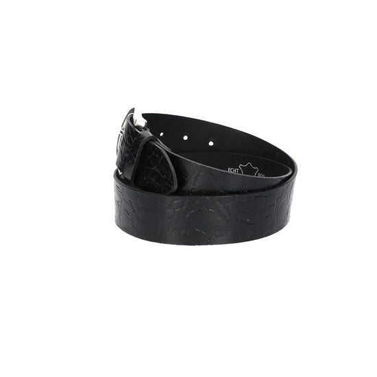 Ledergürtel 40mm Schwarz Krokoprägung mit Dornschließe in Silber - leder-accessoires.com