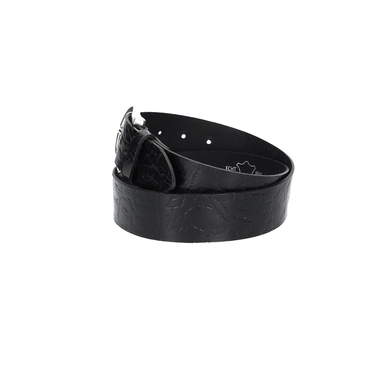 Ledergürtel 40mm Schwarz Krokoprägung mit Dornschließe in Silber - leder-accessoires.com