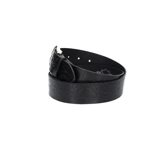 Ledergürtel 40mm Schwarz Krokoprägung mit Dornschließe in Silber - leder-accessoires.com