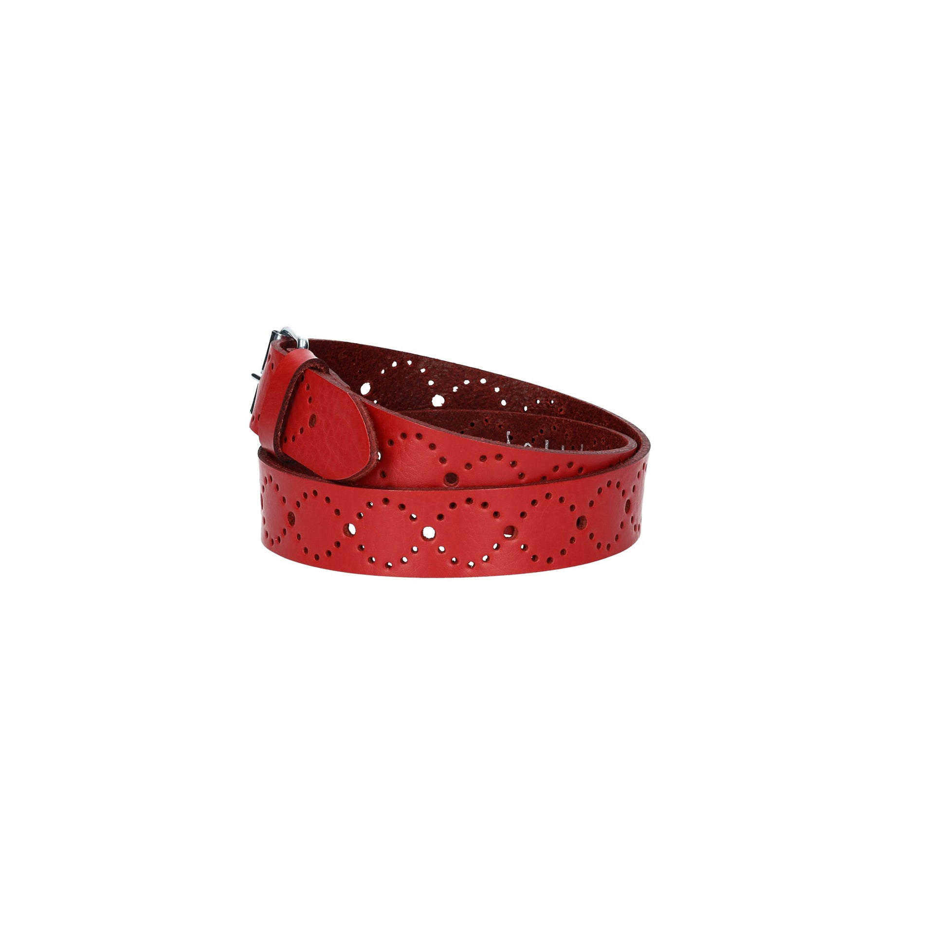 Ledergürtel Kids 25mm in Rot mit Lochmuster und Schließe Silber - leder-accessoires.com