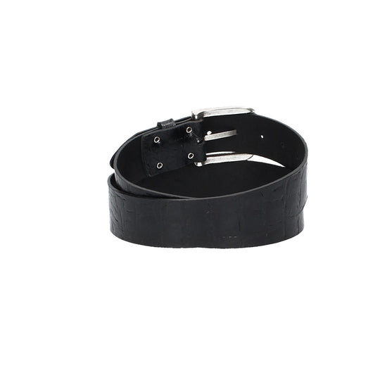 Ledergürtel 40mm Schwarz Krokoprägung mit Dornschließe in Silber - leder-accessoires.com
