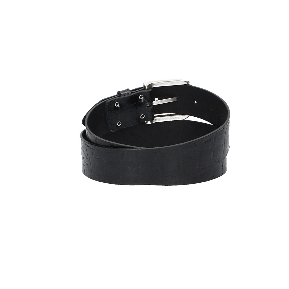 Ledergürtel 40mm Schwarz Krokoprägung mit Dornschließe in Silber - leder-accessoires.com
