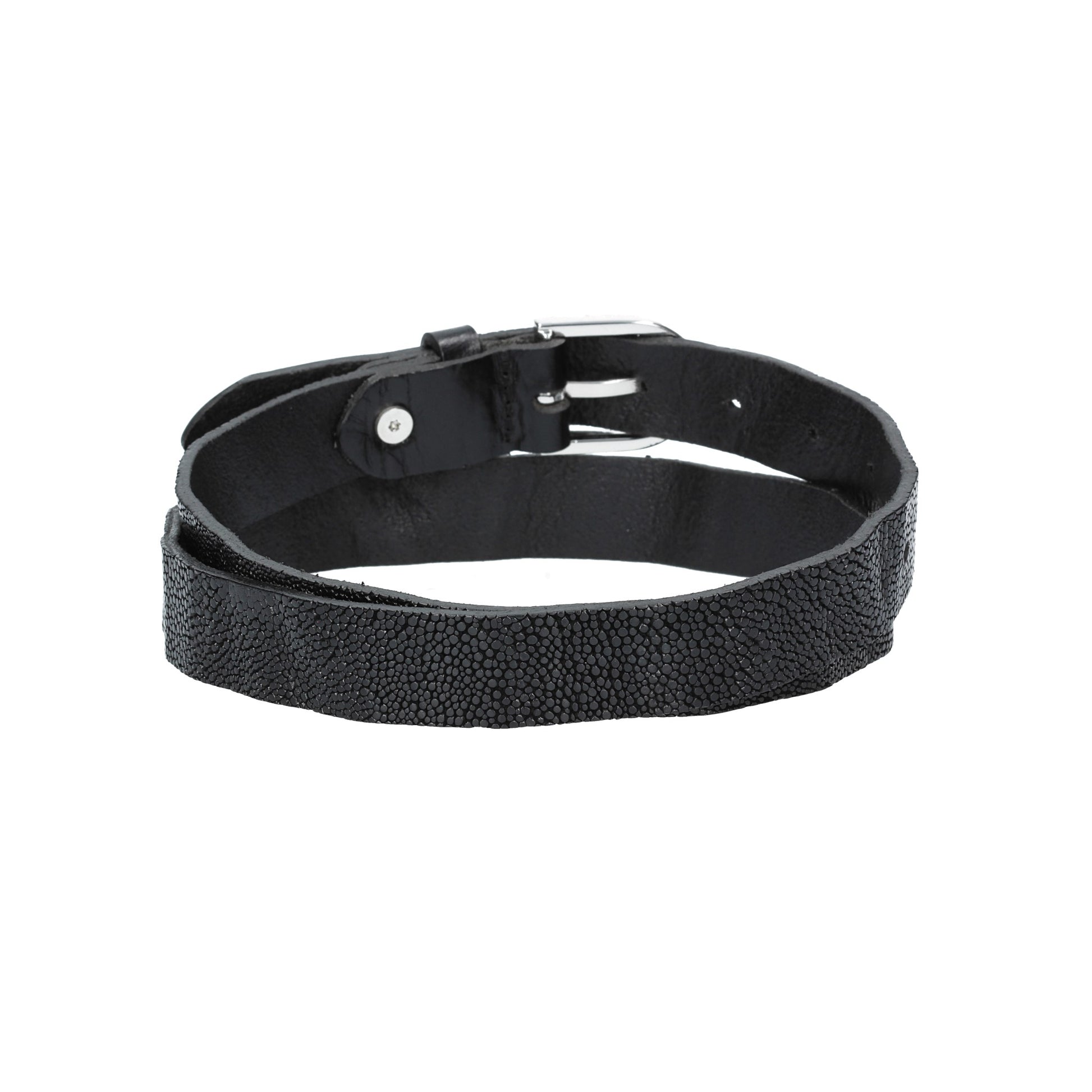 Ledergürtel Schwarz 25mm in Rochenoptik mit Dornschließe - leder-accessoires.com