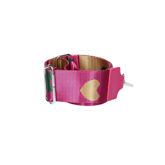Taschenriemen|Wechselriemen in Pink Herzen mit Karabiner Silber - leder-accessoires.com