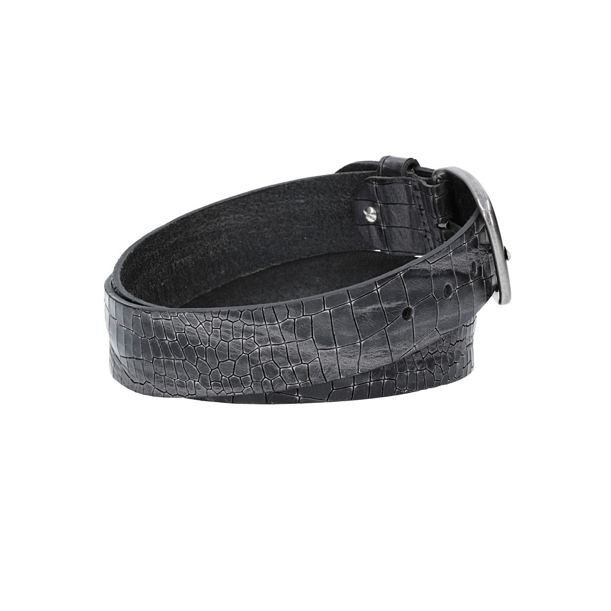 Ledergürtel 40mm in Anthrazit mit Kroko-Optik und dunkler Schließe - leder-accessoires.com