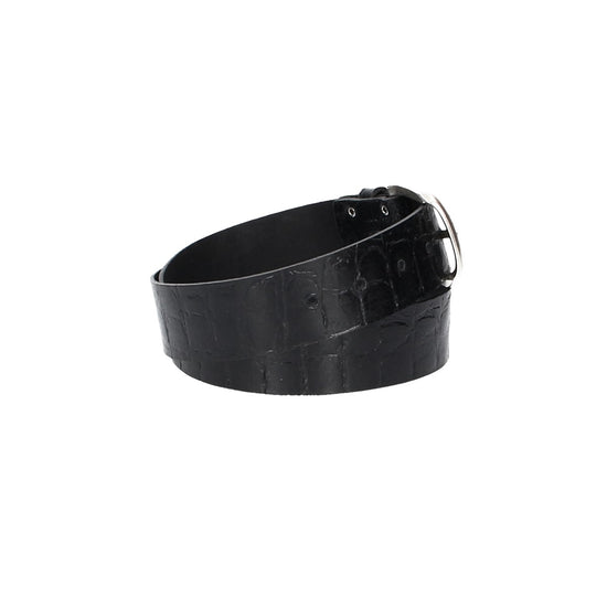 Ledergürtel 40mm Schwarz Krokoprägung mit Dornschließe in Silber - leder-accessoires.com