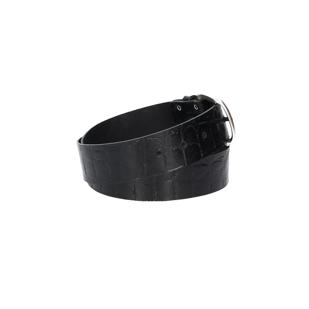 Ledergürtel 40mm Schwarz Krokoprägung mit Dornschließe in Silber - leder-accessoires.com