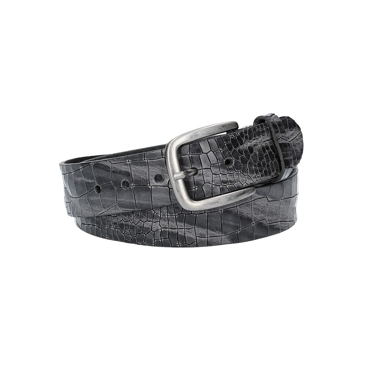 Ledergürtel 40mm in Anthrazit mit Kroko-Optik und dunkler Schließe - leder-accessoires.com