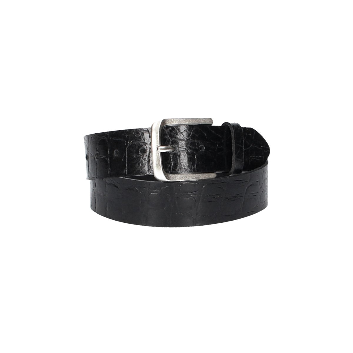 Ledergürtel 40mm Schwarz Krokoprägung mit Dornschließe in Silber - leder-accessoires.com