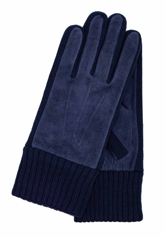 Lederhandschuhe Damen in Blau mit Strickbund - leder-accessoires.com