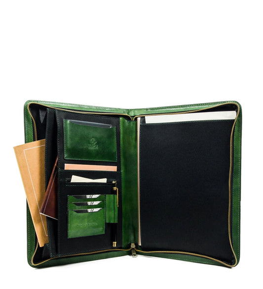 Dokumentenmappe-| Organizer A4 in Grün mit Reißverschluss - leder-accessoires.com
