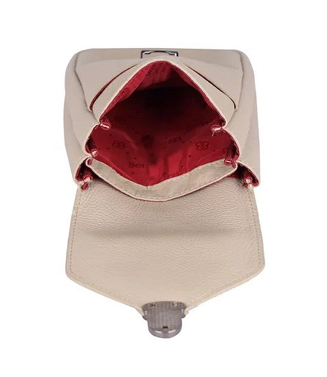 Handytasche aus Leder in Beige mit Überschlag und Steckschloss