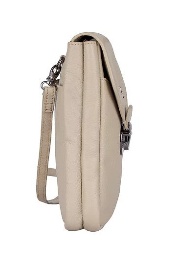 Handytasche aus Leder in Beige mit Überschlag und Steckschloss