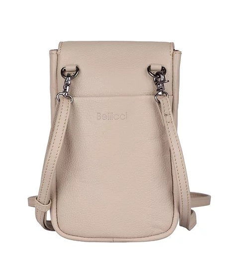 Handytasche aus Leder in Beige mit Überschlag und Steckschloss