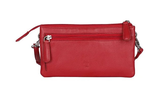 Umhänge-|Schultertasche aus Leder in Rot mit Reißverschluss