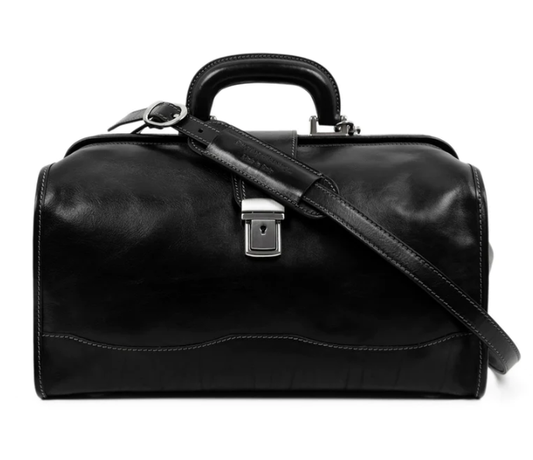 Arzttasche|Doctor Bag aus Leder in Schwarz mit Steckschloss