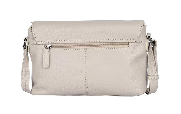 Umhängetasche Querformat aus Leder in Beige mit Überschlag