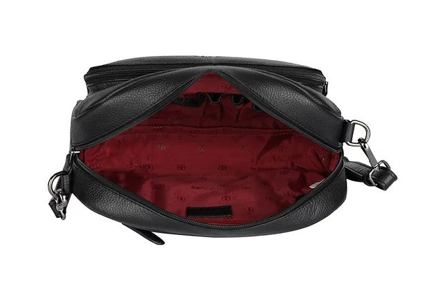Umhängetasche aus Leder in Schwarz mit Reißverschluss und Vortasche