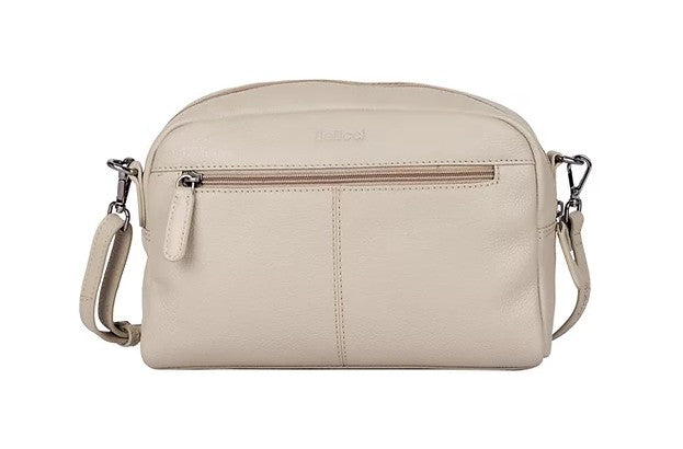 Umhängetasche aus Leder in Beige mit Reißverschluss und Vortasche