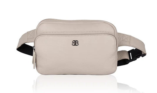 Gürteltasche|Bodybag aus Leder in Beige mit Reißverschluss und Vortasche