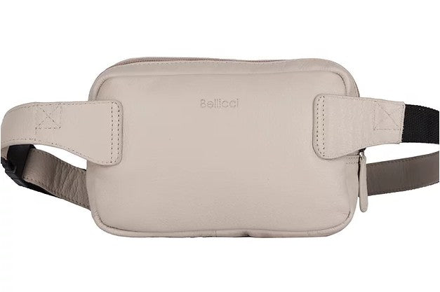 Gürteltasche|Bodybag aus Leder in Beige mit Reißverschluss und Vortasche