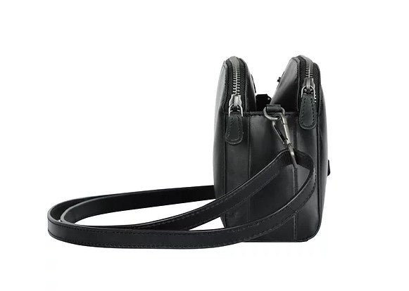 Umhängetasche aus Leder in Schwarz mit Reißverschluss
