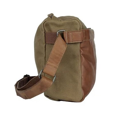 Umhängetasche aus Leder|Canvas in Beige|Braun mit Reißverschluss