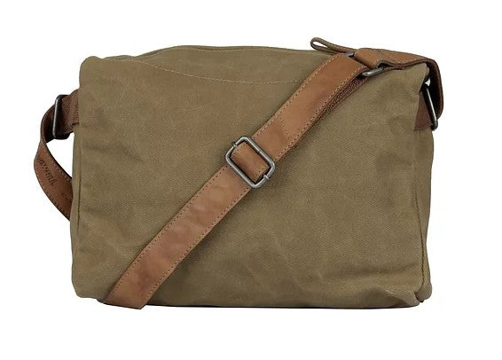 Umhängetasche aus Leder|Canvas in Beige|Braun mit Reißverschluss
