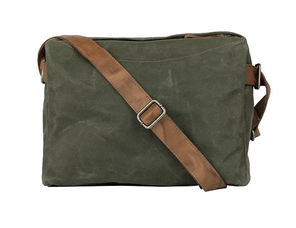 Umhängetasche aus Leder|Canvas in Grün|Braun mit Reißverschluss