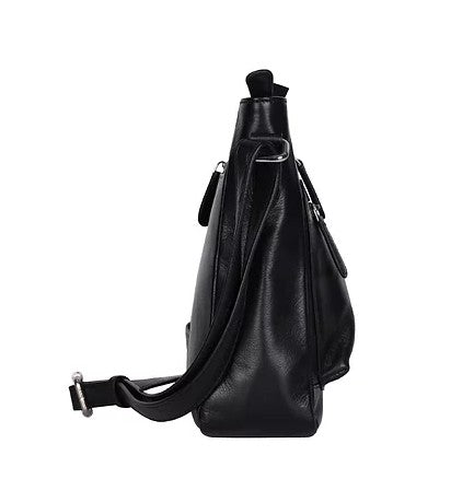 Umhängetasche aus Leder in Schwarz mit Reißverschluss und Vortaschen