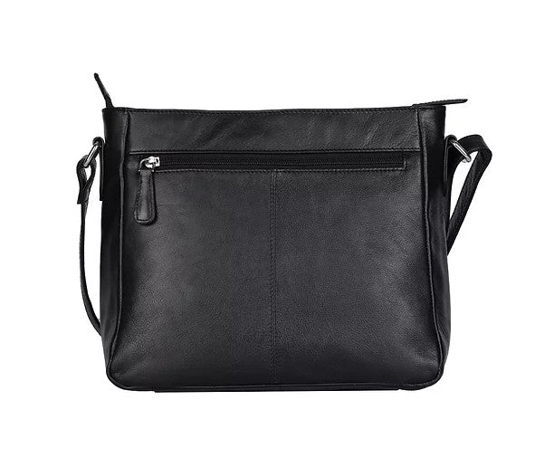 Umhängetasche aus Leder in Schwarz mit Reißverschluss und Vortaschen