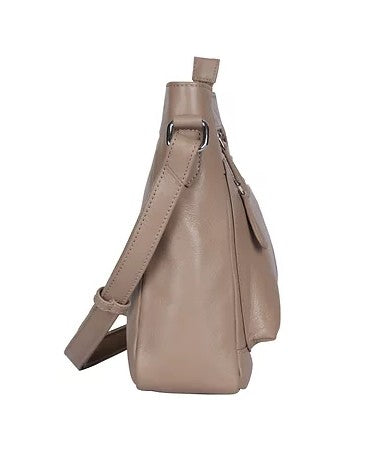 Umhängetasche aus Leder in Taupe mit Reißverschluss und Vortaschen
