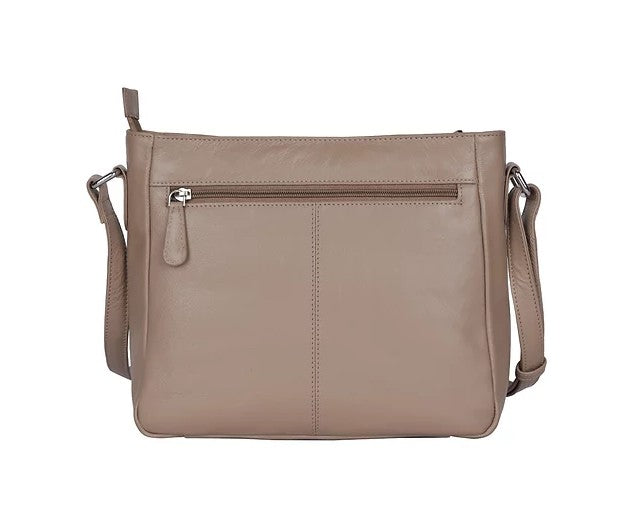 Umhängetasche aus Leder in Taupe mit Reißverschluss und Vortaschen