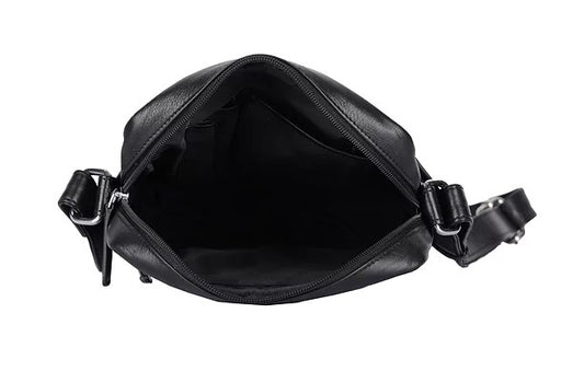 Umhängetasche aus Leder in Schwarz mit Reißverschluss und Vortasche