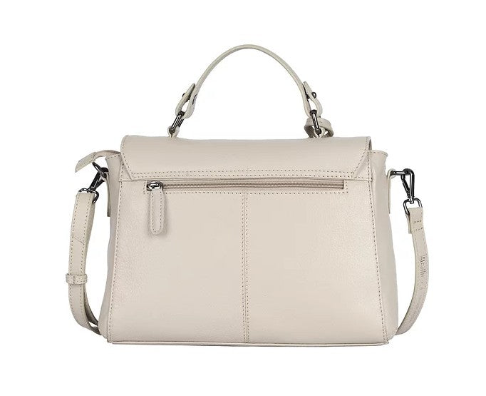Kurzgrifftasche aus Leder in Beige mit Überschlag und Steckschloss