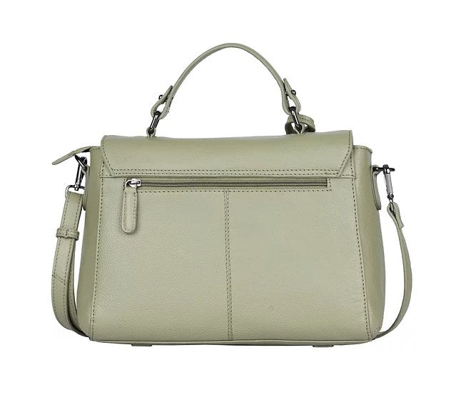 Kurzgrifftasche aus Leder in Olive mit Überschlag und Steckschloss