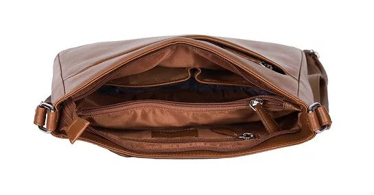 Umhängetasche aus Leder in Cognac mit Reißverschluss