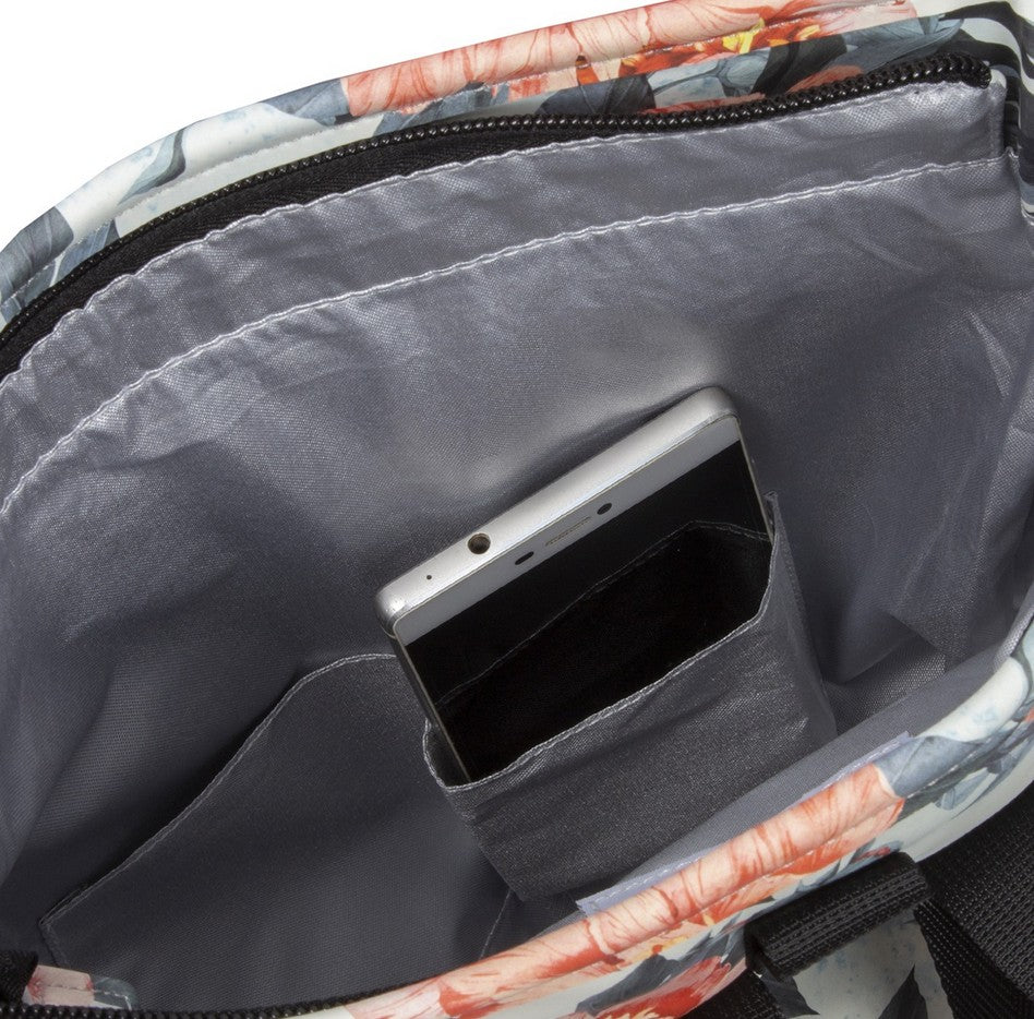 Rolltoprucksack Mini mit Blumenmuster in Weiß