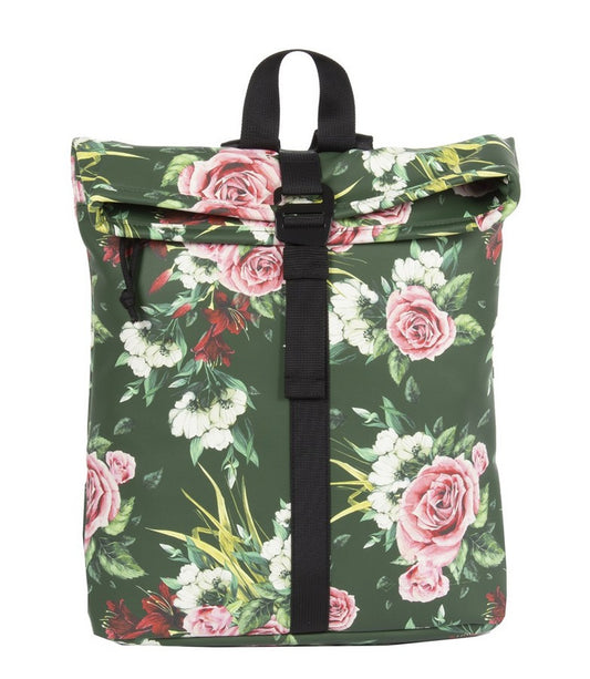 Rolltoprucksack Mini mit Blumenmuster in Grün