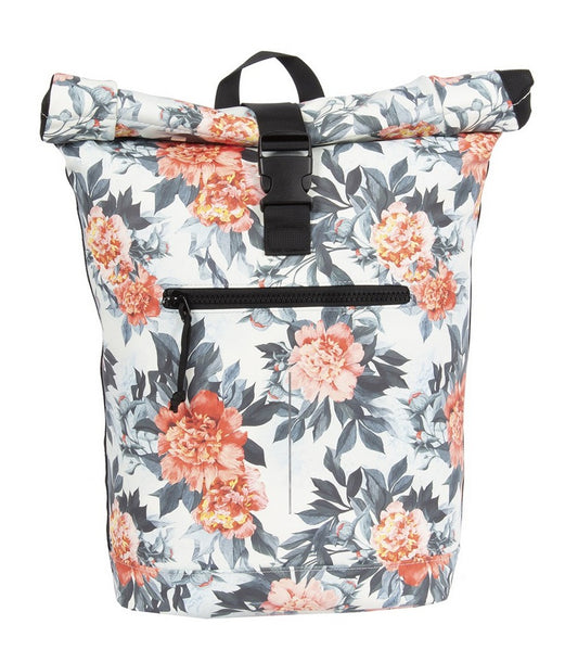 Rolltoprucksack 16L mit Blumenmuster in Weiß