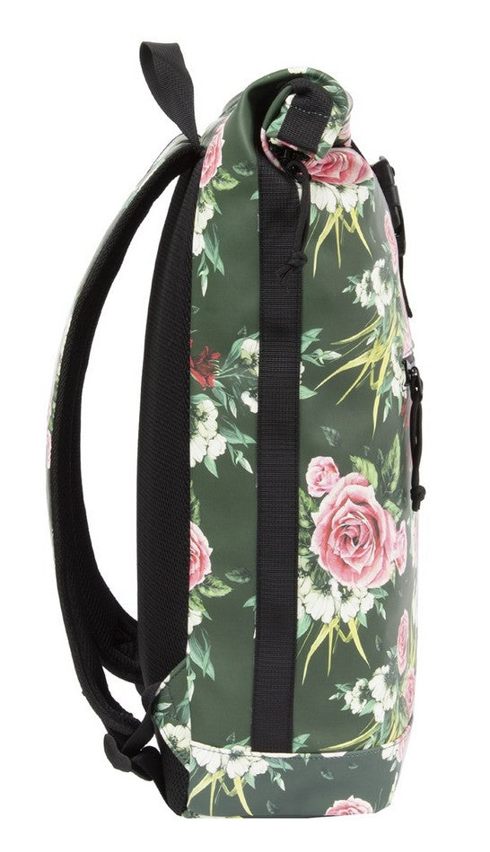 Rolltoprucksack 16L mit Blumenmuster in Grün