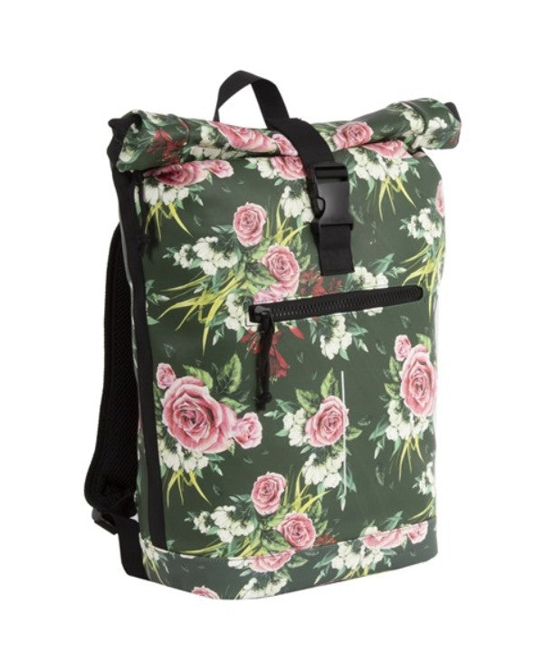 Rolltoprucksack 16L mit Blumenmuster in Grün