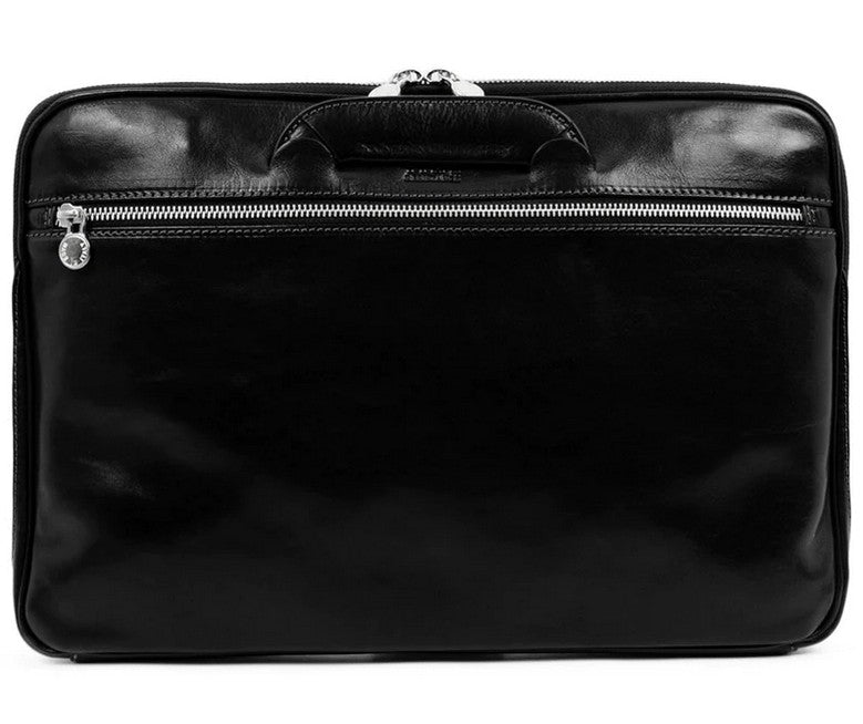 Businesstasche aus Leder in Schwarz mit Reißverschluss und Vorfach